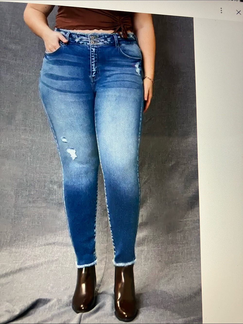 Kensie vibrating lux Distressed High-Rise Skinny Jeans - Blue Wash
